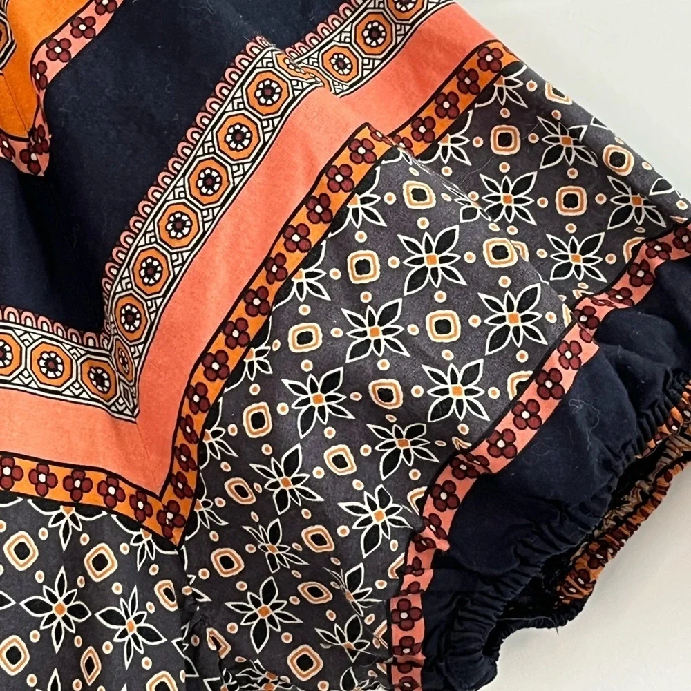 LOFT 'Foulard' Tie Neck Puff Sleeve Top Mixed Bohemian Print Cotton Size MP